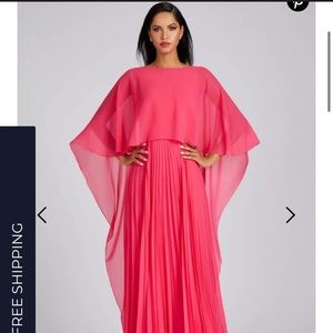 NWT Size 10 Teri Jon Cascade Chiffon Pleat Gown in “Watermelon”